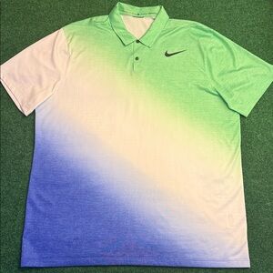 Tiger Woods Collection by Nike Mens Dri-Fit Polo (Lime Green/ Blue/ White) Sz XL